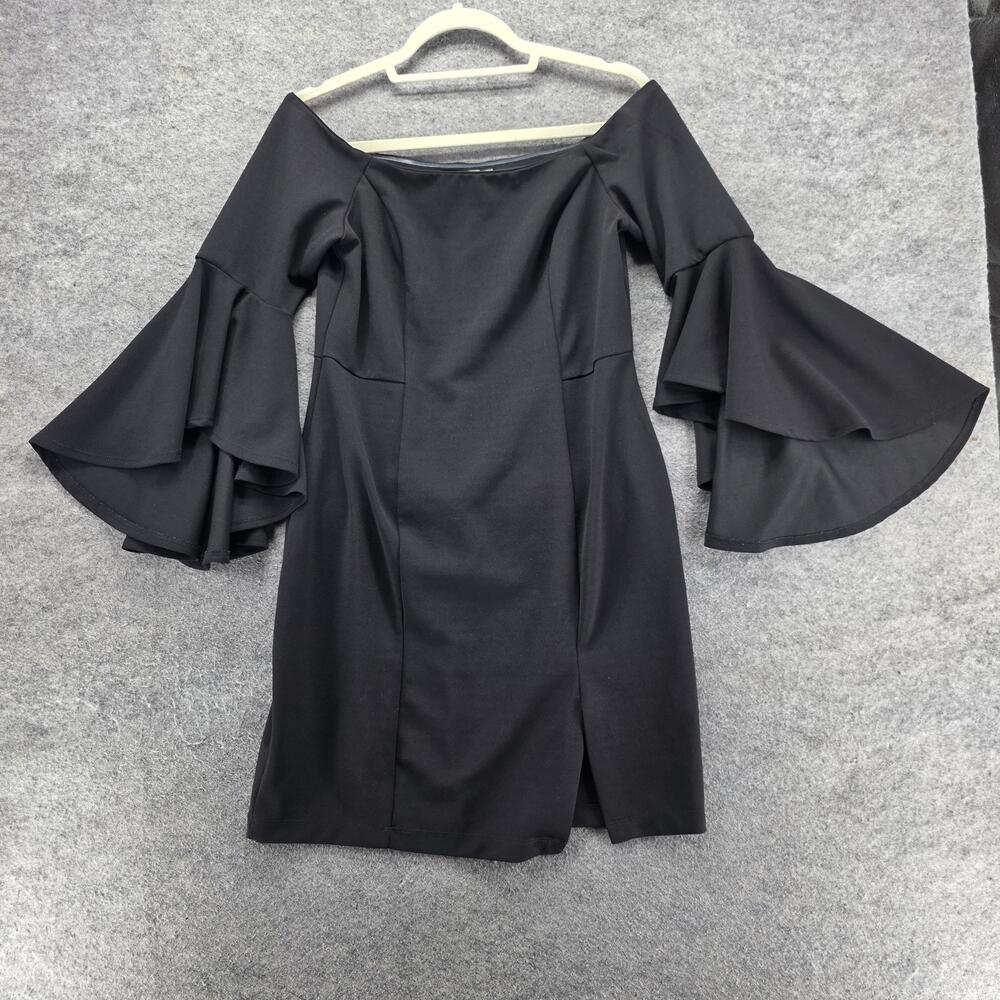 Bailey Blue Dress Womens L Black Sheath Short Off Shoulder Layered Bell Sleeve
